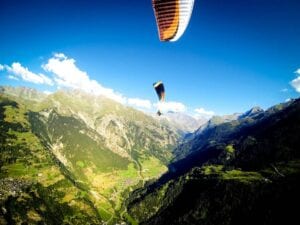 Paragliders flying in Verbier